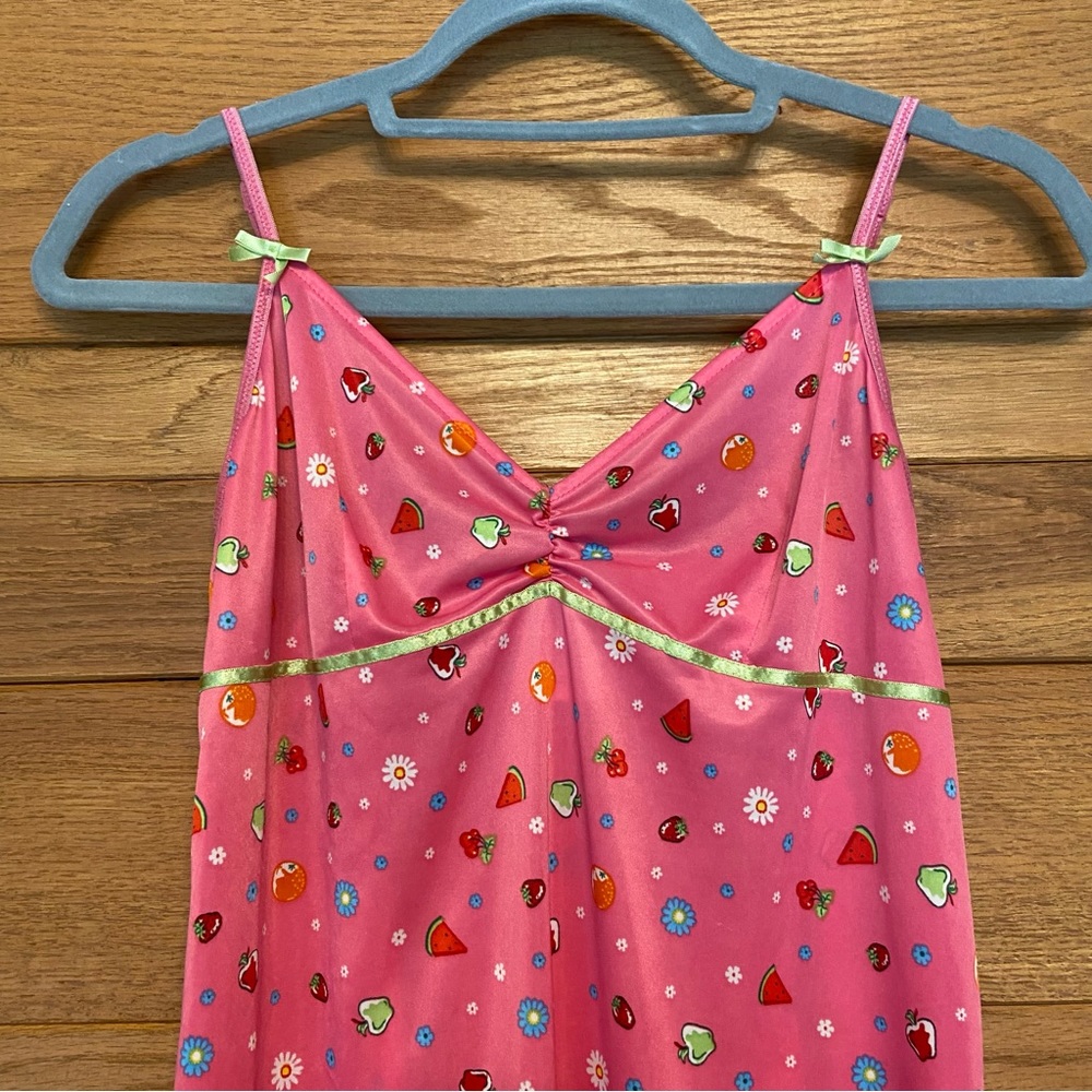 Y2K No Bounderies fruit print apple strawberry watermelon hot pink slip - Picture 4 of 6